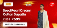 Seed Pearl Cream Cotton Dupatta
